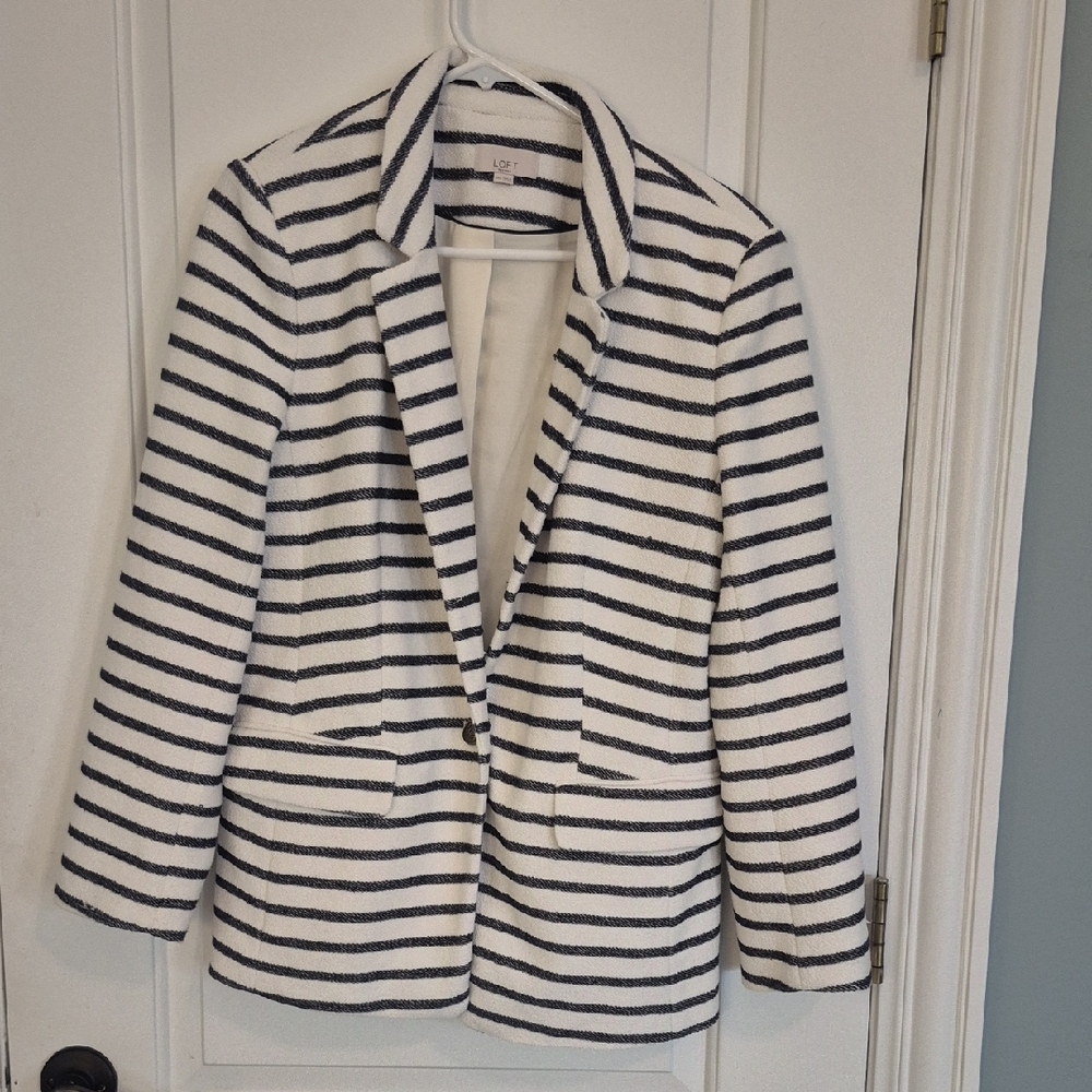 LOFT Black and White Striped Blazer